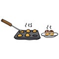 Cute takoyaki cooking vector. Hand drawn octopus ball making clipart Royalty Free Stock Photo