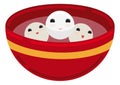 Cute tangyuan desserts in a bowl in flat style, Vector Illustration