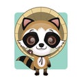 Cute tanuki raccoon dog with a straw hat