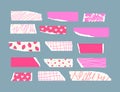 Cute Tape Strip Washi Ripped Paper Collection. Scrapbook Pink Floral Kids Element Royalty Free Stock Photo