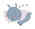 Cute Tapir Animal with Proboscis Cuddling on Pillow and Sleeping Vector Illustration