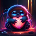 Cute Tarantula hugging heart Illustration of a cute little alien with a heart shaped eyes. AI Generated