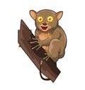 Cute Tarsier On A Branch Color Illustration Design