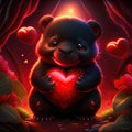 Cute Tasmanian Devil hugging heart Valentine's day card with cute black bear and red heart Generative AI