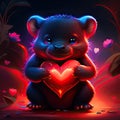 Cute Tasmanian Devil hugging heart Valentines day greeting card with cute bear holding red heart. generative AI