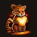 Cute Tasmanian Tiger hugging heart Cute tiger holding a heart-shaped card, 3d illustration Generative AI