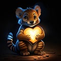Cute Tasmanian Tiger hugging heart Cute little tiger holding heart in his paws, 3d illustration AI Generated Royalty Free Stock Photo