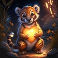 Cute Tasmanian Tiger hugging heart Cute little tiger sitting in the forest and holding a heart. generative AI Royalty Free Stock Photo