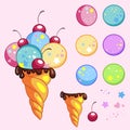 Cute tasty ice cream cone vector creator set