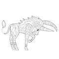 Cute taurus. Doodle style, black and white background. Funny animal, coloring book pages. Hand drawn illustration in zentangle