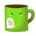 Cute tea cup character.Sweet teabag with cute faces. Emoji doodle objects.Cute tea bag set. Cup emoji set with cheeks and eyes. Royalty Free Stock Photo