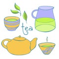 Cute tea set. Vector image. Royalty Free Stock Photo