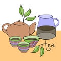 Cute tea set. Vector image. Royalty Free Stock Photo