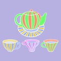 Cute tea set. Vector image. Royalty Free Stock Photo