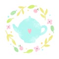 Cute teapot in a floral laurel.