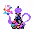 Cute teapot with floral ornament. Teatime with flowers. Square card design for tea party Royalty Free Stock Photo