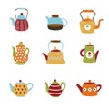 Cute teapots colorful flat icons vector set Royalty Free Stock Photo