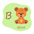 Cute teddy bear and alphabet capital letter B. Easy learning for preschool kids