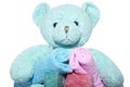 Teddy bear with bars of soap and facecloths Royalty Free Stock Photo