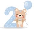 Cute teddy bear boy with balloon to celebrate happy 2st year or 2st month