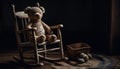 Cute teddy bear decoration on old fashioned rocking horse in domestic room generated by AI