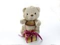 Cute Teddy Bear with Elegance Golden Gift Box Royalty Free Stock Photo