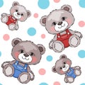 cute teddy bear fabric print pattern, children\'s clothing, pajama pattern, cute teddy bears, illustration,