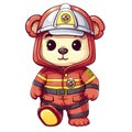 Cute Teddy Bear Firefighter Clipart Illustration AI Generative