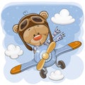 Cute Teddy Bear is flying on a plane