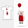 Cute teddy bear girl holding red balloon. Baby, kids, Valentine's Day Royalty Free Stock Photo