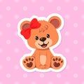 Cute teddy bear girl sticker on pink background Royalty Free Stock Photo