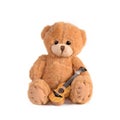 Cute Teddy bear with a guitar Isolated white background Royalty Free Stock Photo