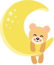 Cute teddy bear hanging on yellow moon