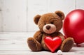 Cute Teddy Bear and Heart-Shaped Balloon: Perfect Duo for Valentine\'s Day Celebration. Royalty Free Stock Photo
