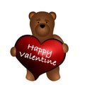 Cute teddy bear hold the big valentine heart with inscription `Happy Valentine`s Day