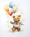 Cute teddy bear holding balloons for a birthday boy