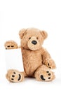 Cute teddy bear holding blank board Royalty Free Stock Photo