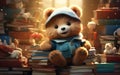 A cute teddy bear holding a fairy tale book, a whimsical character, Generative Ai