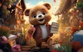 A cute teddy bear holding a fairy tale book, a whimsical character, Generative Ai