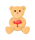 Cute teddy bear holding a heart, soft toy, vector