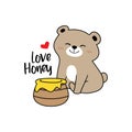 Cute teddy bear honey cartoon illustration isolated on white background