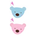 CUTE TEDDY BEAR WITH LOVE HEARTS BLUE PINK VECTOR ILLUSTRATION