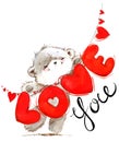 Cute teddy bear. Love you card. Valentines day watercolor background. Royalty Free Stock Photo