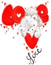 Cute teddy bear. Love you card. Valentines day watercolor background.