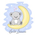 Cute Teddy Bear on moon. Sweet dreams Royalty Free Stock Photo