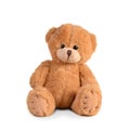 Cute Teddy bear with a patch sitting isolated white background Royalty Free Stock Photo