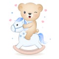 Cute Teddy Bear riding rocking horse illustration Royalty Free Stock Photo