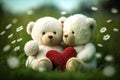 Love in the Meadow, Teddy Bear with Heart on a Summer Morning. Generative AI