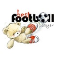 Cute teddy bear Soccer player hand drawn watercolor illustration. Best football player.