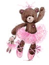 Cute teddy bear watercolor illustration.